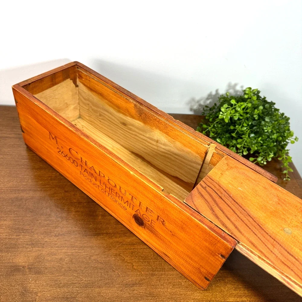 Vintage M. Chapoutier French Wooden Wine Crate Sliding Lid Hermitage Box